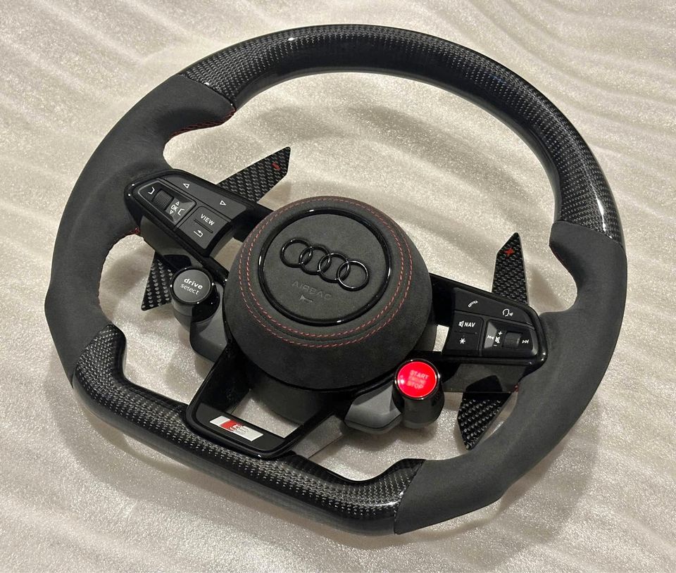 Audi carbon fiber steering wheel with paddle shifters and performance buttons