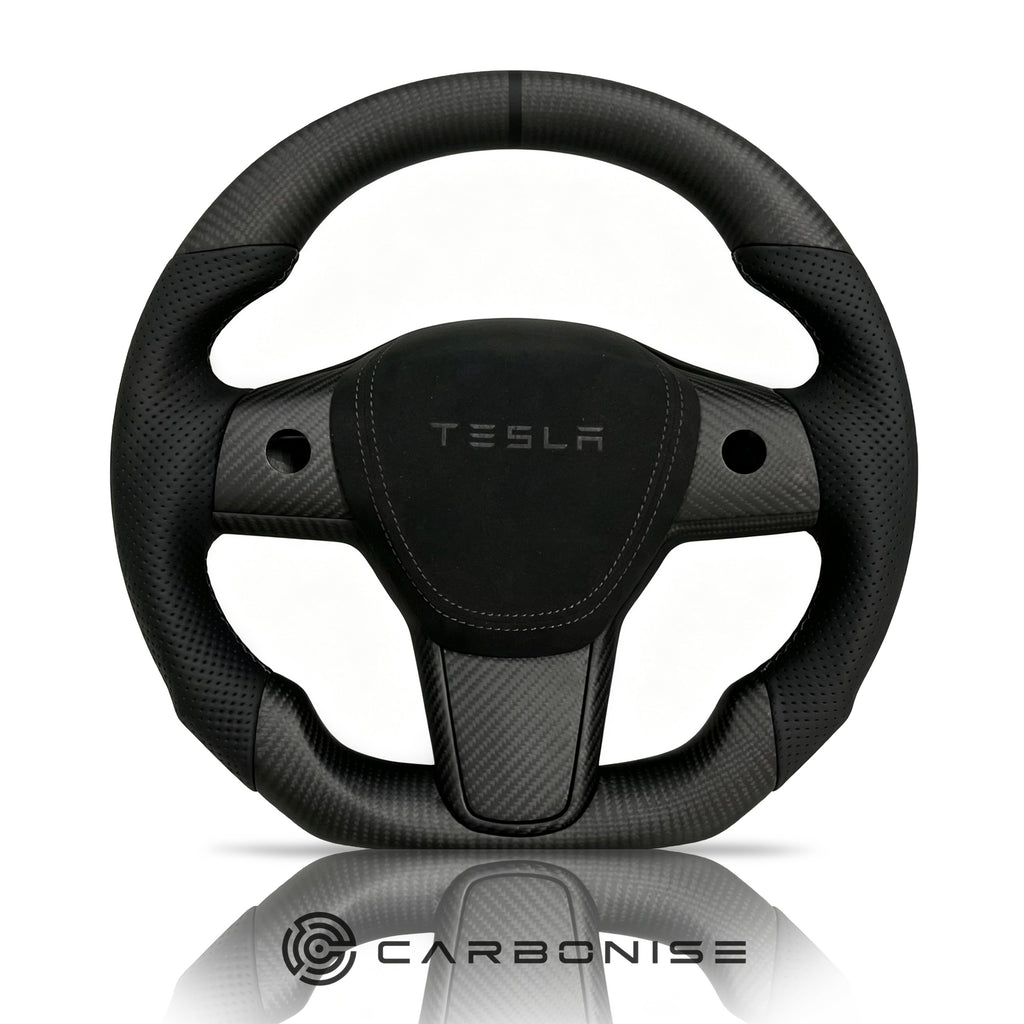 Tesla Steering Wheel (Matte Carbon Fiber+Perforated Leather)#03