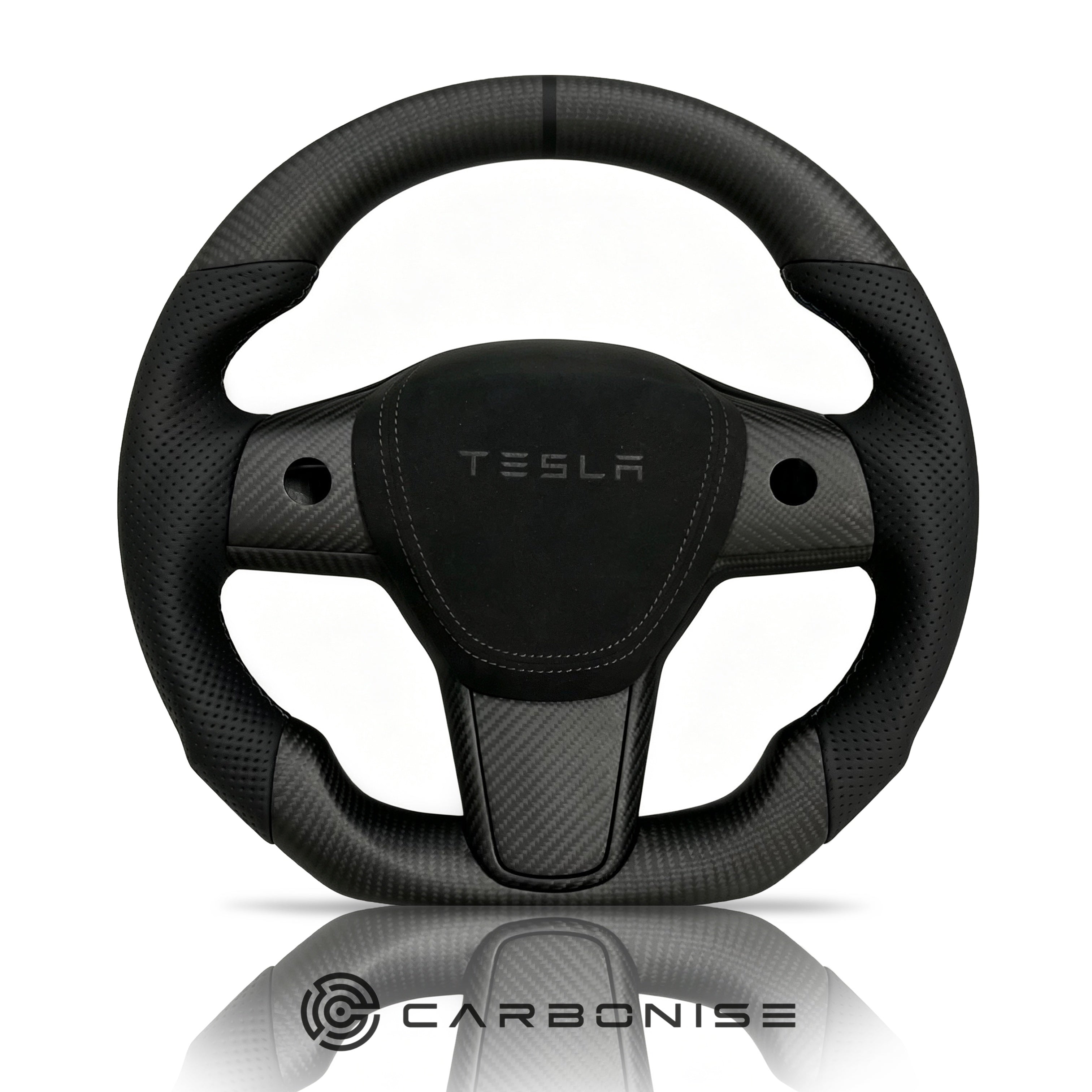 Tesla Steering Wheel (Matte Carbon Fiber+Perforated Leather)#03