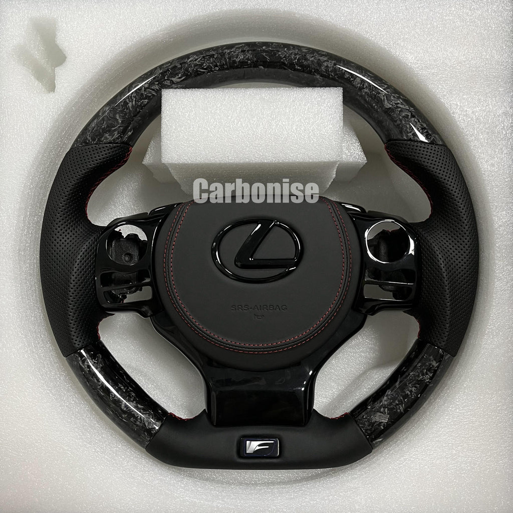 Carbonise Lexus forged carbon steering wheel with perforated leather grips and red stitching