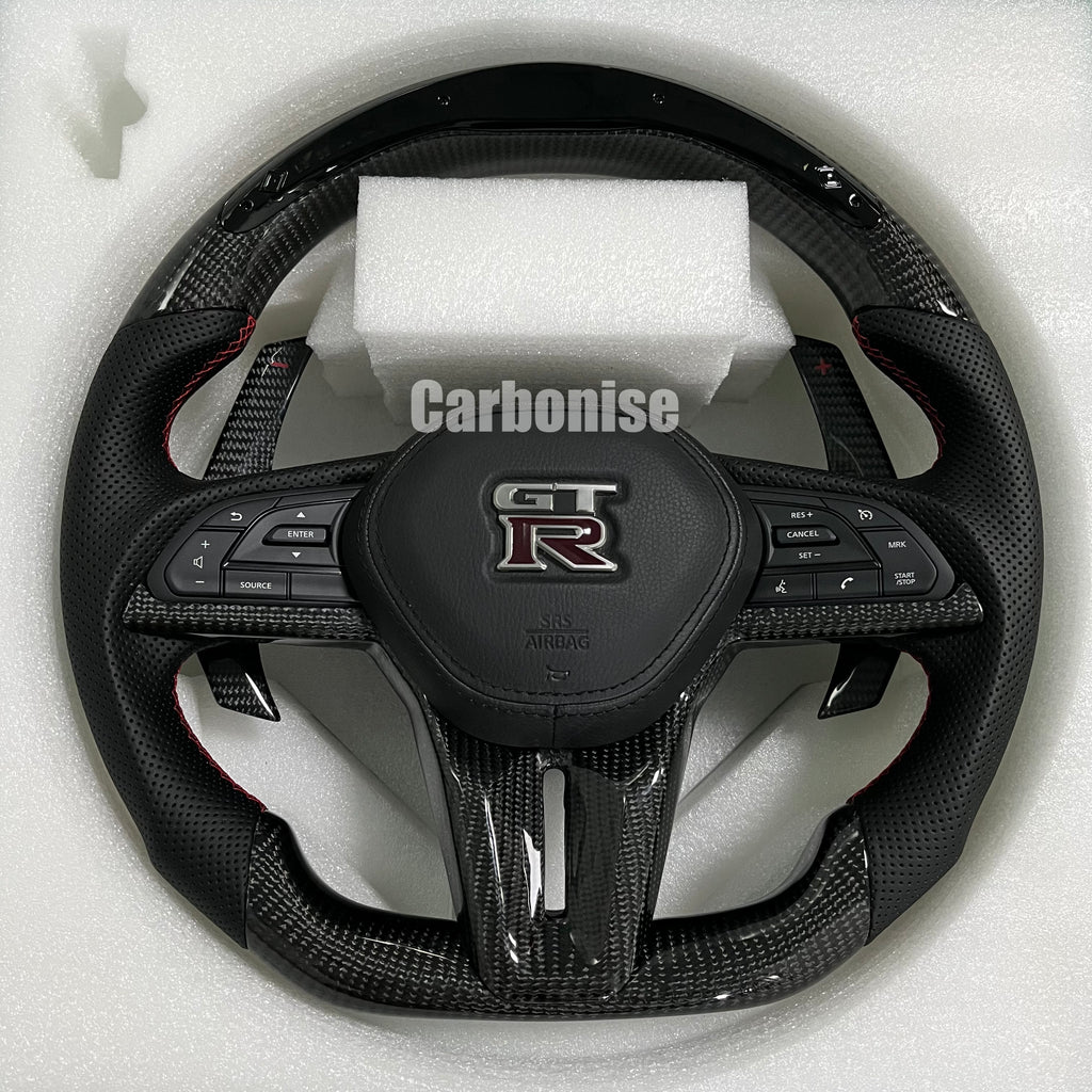 Carbonise Nissan GT-R carbon fiber steering wheel with perforated leather grips