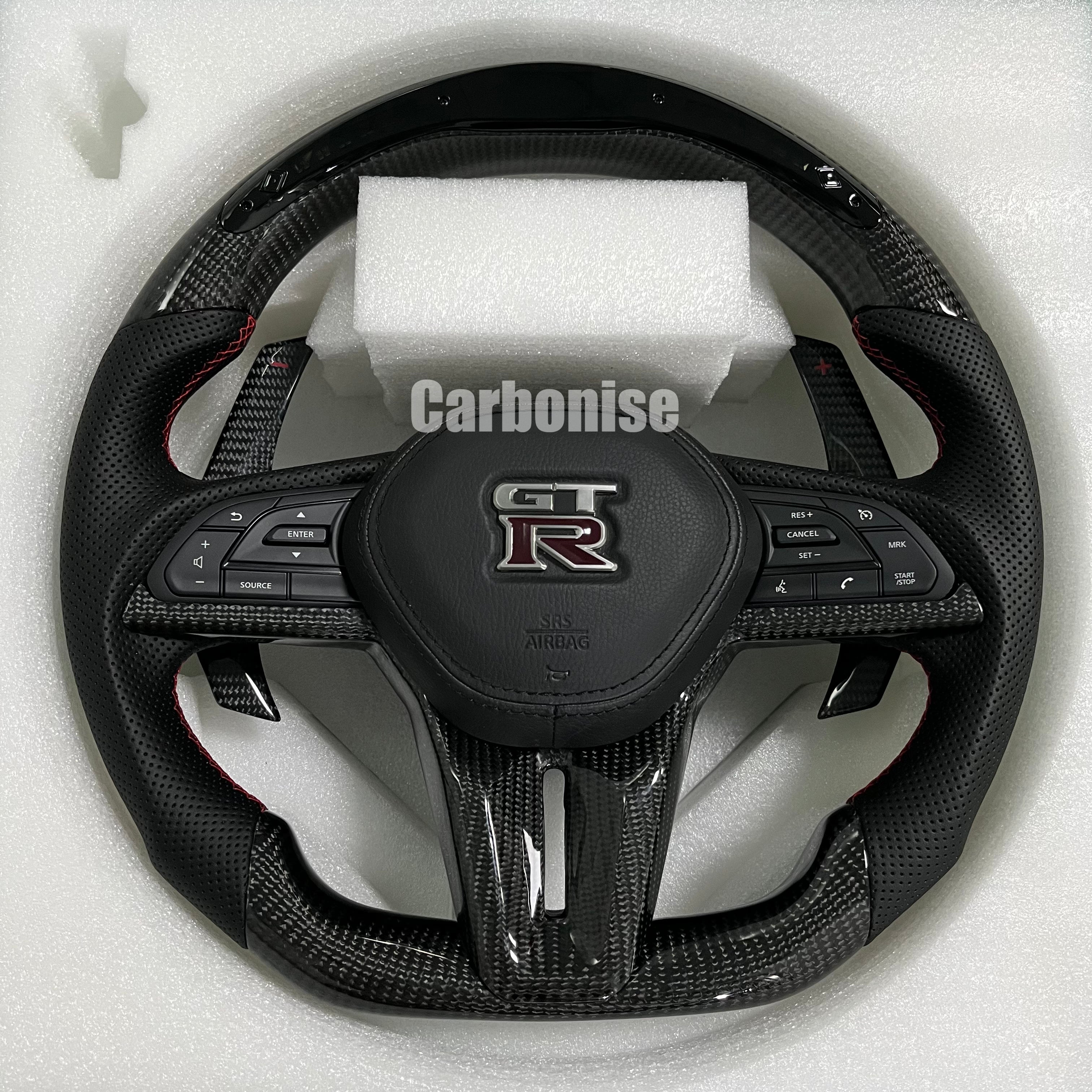 Carbonise Nissan GT-R carbon fiber steering wheel with perforated leather grips