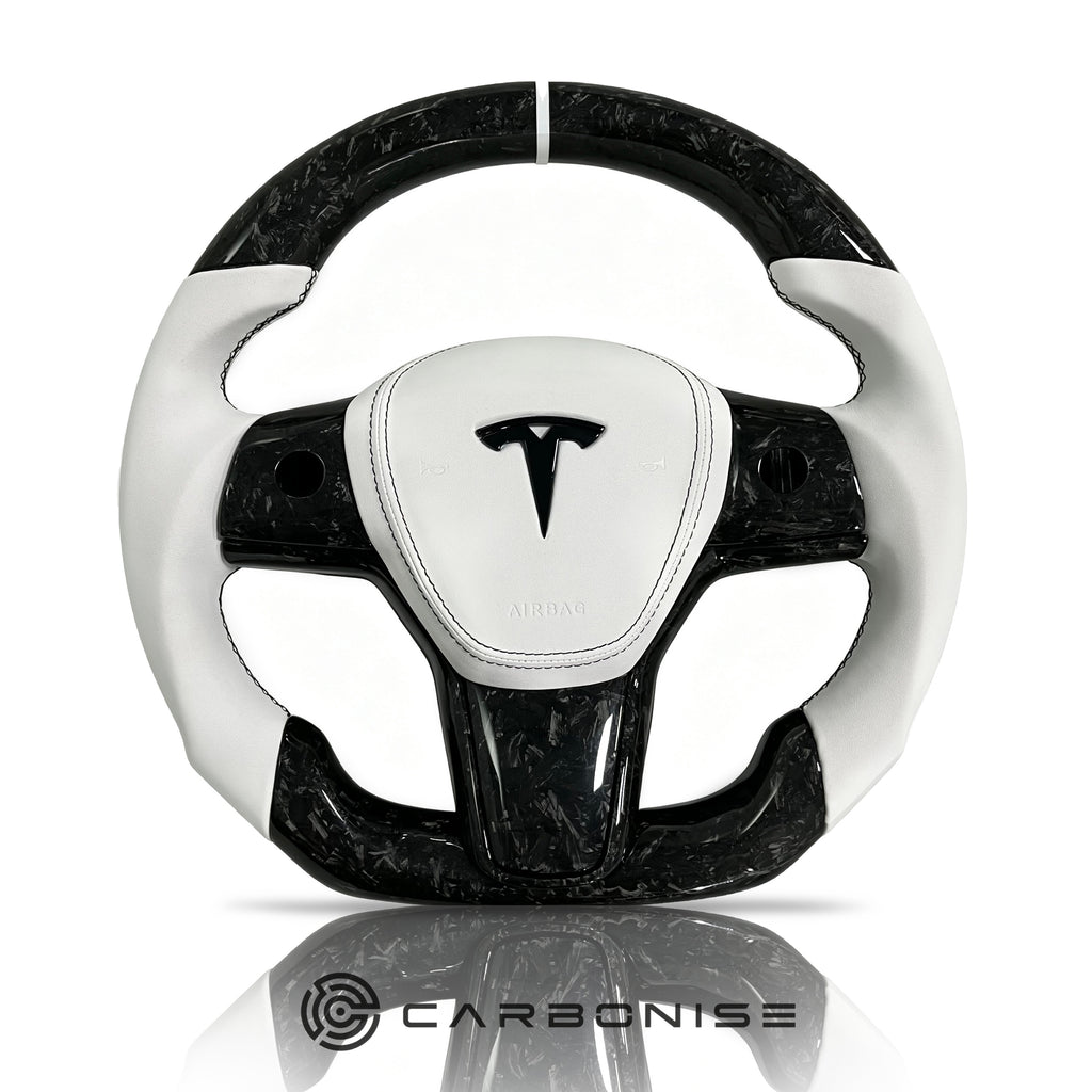 Tesla Steering Wheel (Forged Carbon Fiber+Smooth Leather)#10