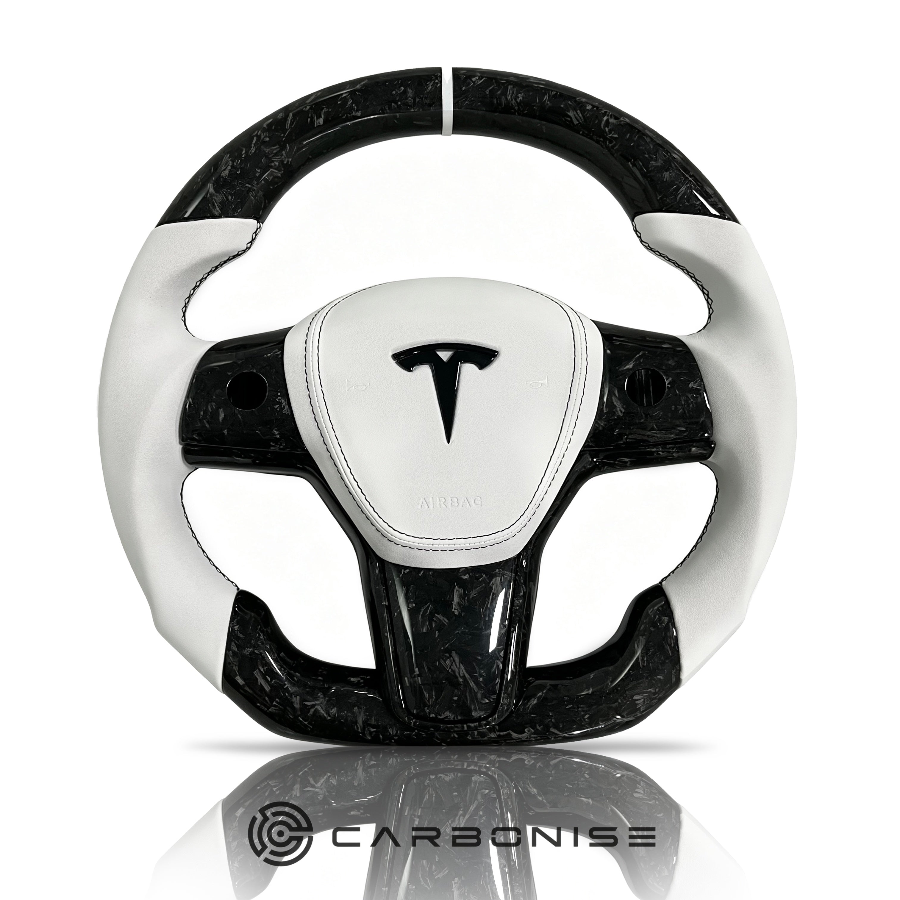 Tesla Steering Wheel (Forged Carbon Fiber+Smooth Leather)#10