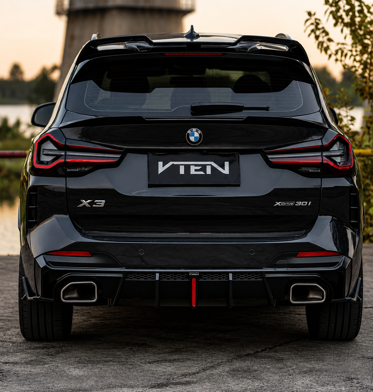 VTEN-BMW X3 G01 LCI 2022+ GLOSS BLACK LED REAR DIFFUSER