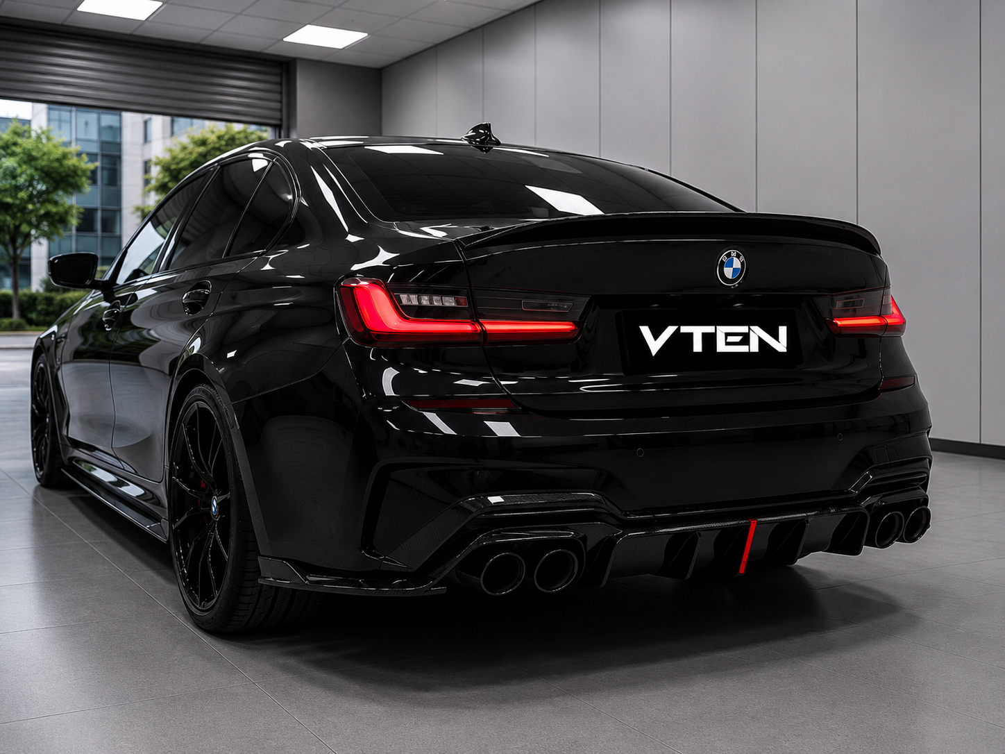 VTEN-BMW 3 SERIES G20 PRE-LCI GLOSS BLACK LED REAR DIFFUSER