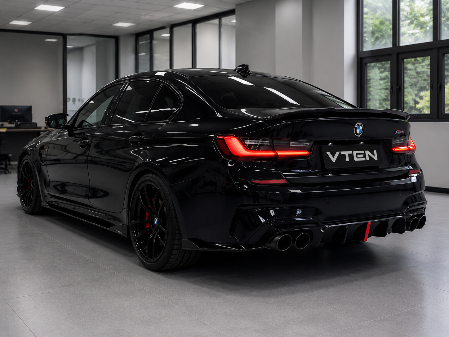 VTEN-BMW 3 SERIES G20 PRE-LCI GLOSS BLACK LED REAR DIFFUSER