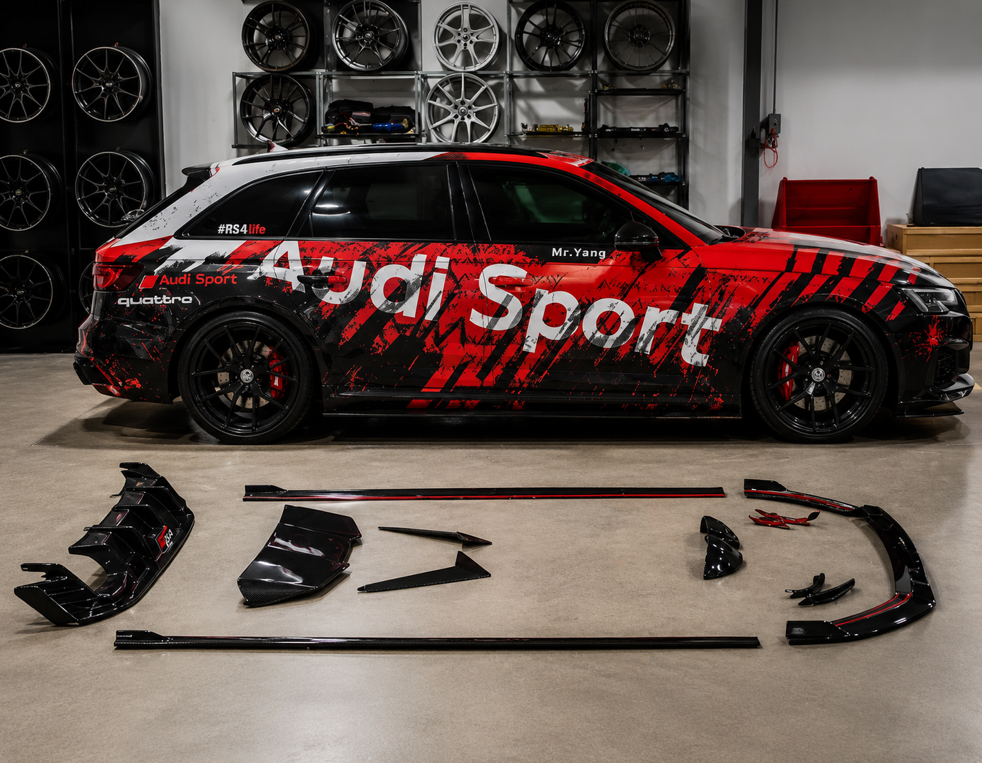 Karbel-Dry Carbon Side Skirts for Audi RS4 B9 / B9.5 2018-ON Pre-preg Carbon Fiber