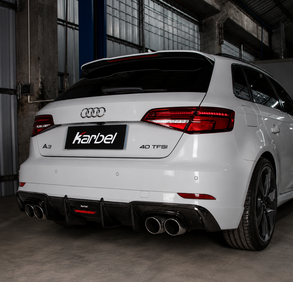 Karbel-Dry Carbon With LED Light Rear Diffuser for Audi S3 A3 S-bumper 8.5V 2017-2020 Hatchback Carbon Fiber