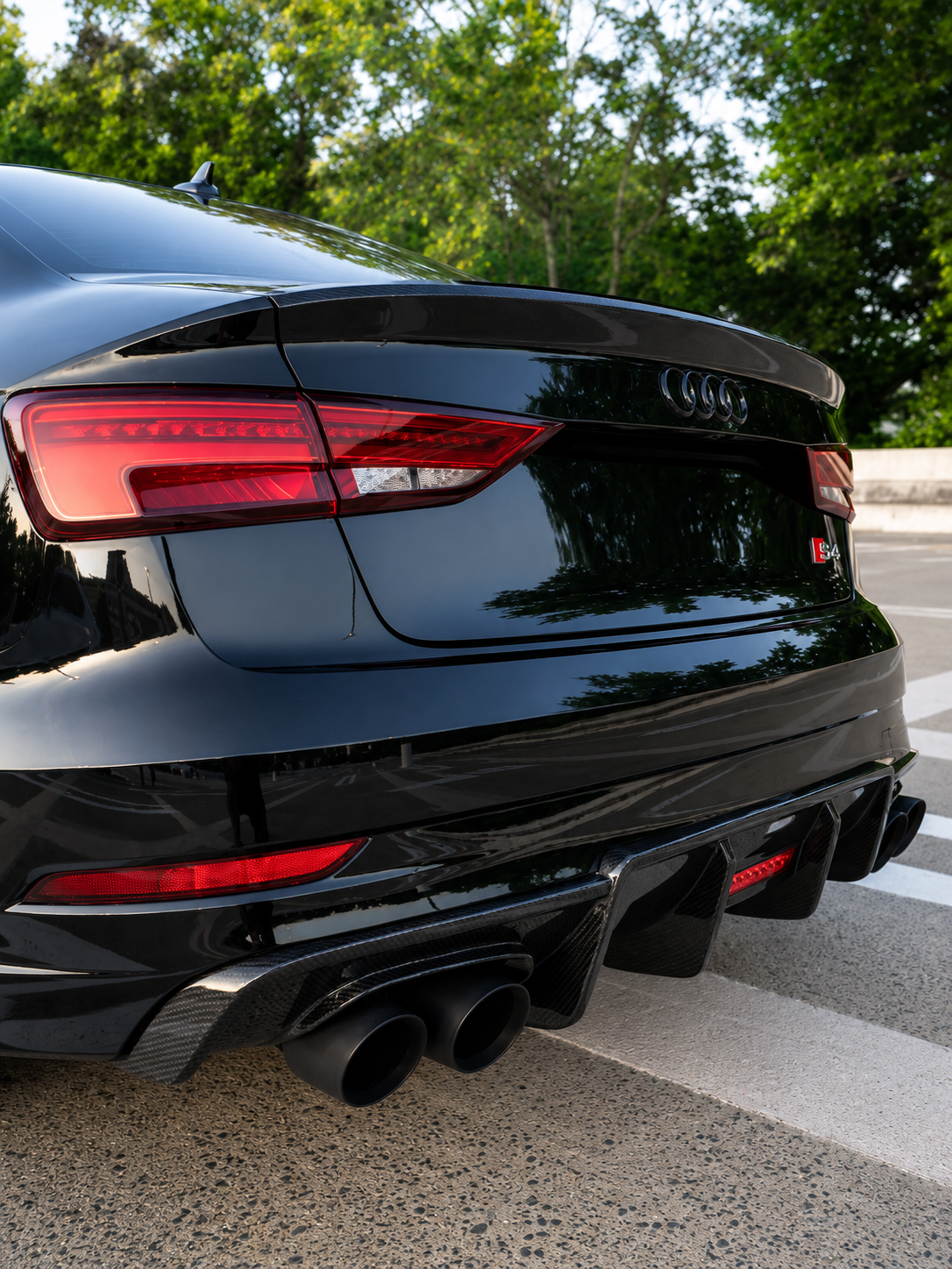 Karbel-Dry Carbon V2 With LED Light Rear Diffuser for Audi S3 A3 S-line 8.5V 2017-2020 Sedan Carbon Fiber