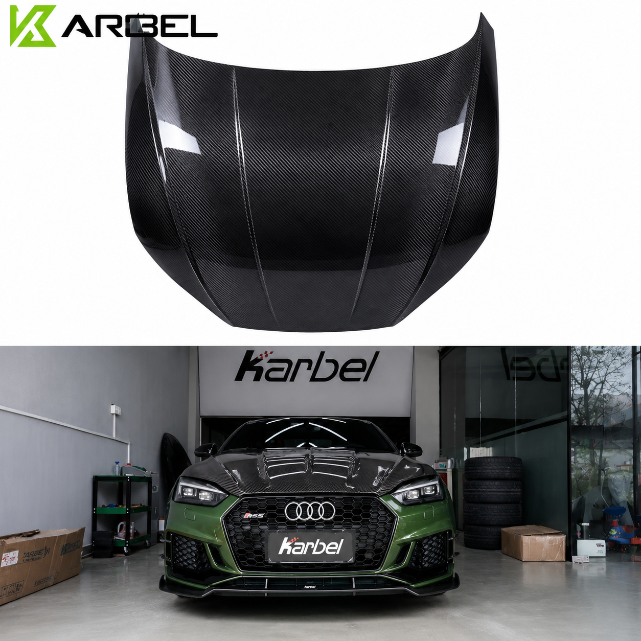 Karbel-Carbon Hood Bonnet for Audi RS5 S5 A5 B9 B9.5 2017-Early 2025 Carbon Fiber