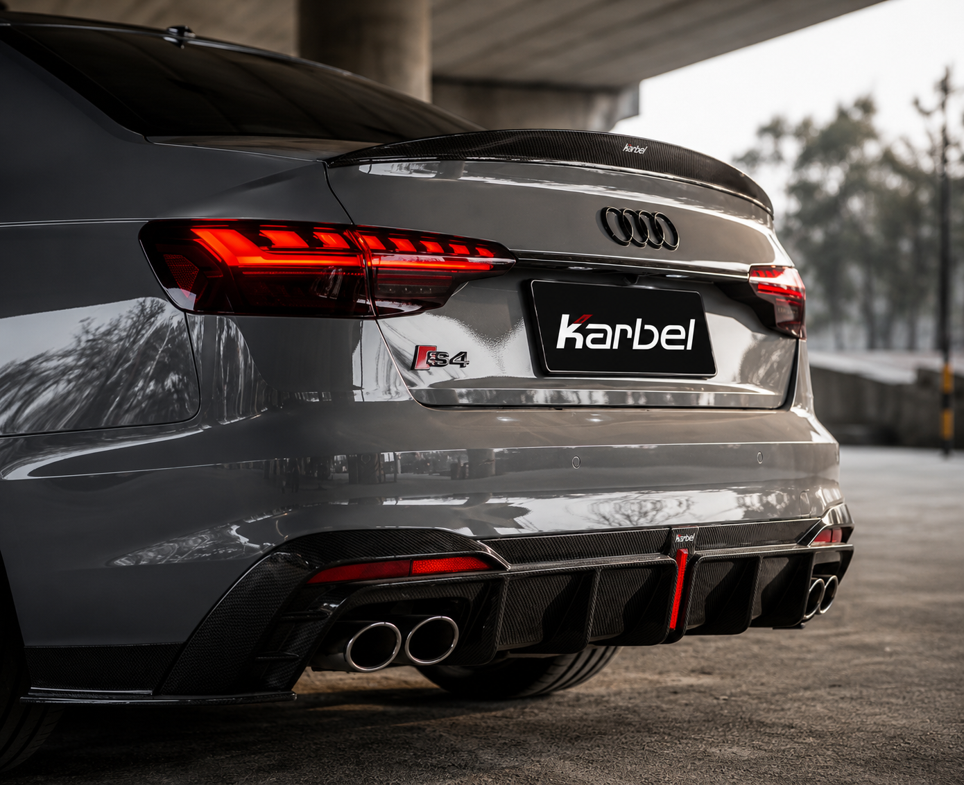 Karbel-Dry Carbon V1 Rear Diffuser & Canards for Audi S4 B9.5 2020-ON Carbon Fiber