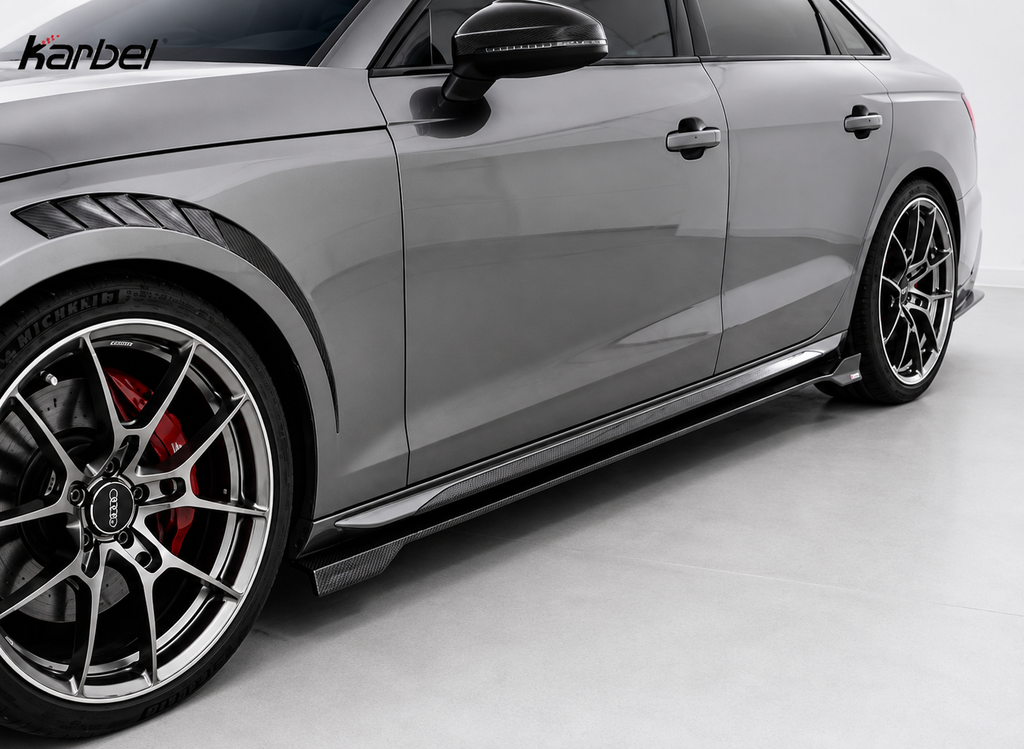 Karbel-Dry Carbon V2 Side Skirts for Audi S4 A4 B9 / B9.5 2017-ON Pre-preg Carbon Fiber