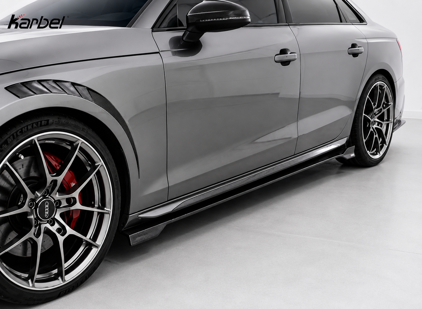Karbel-Dry Carbon V2 Side Skirts for Audi S4 A4 B9 / B9.5 2017-ON Pre-preg Carbon Fiber