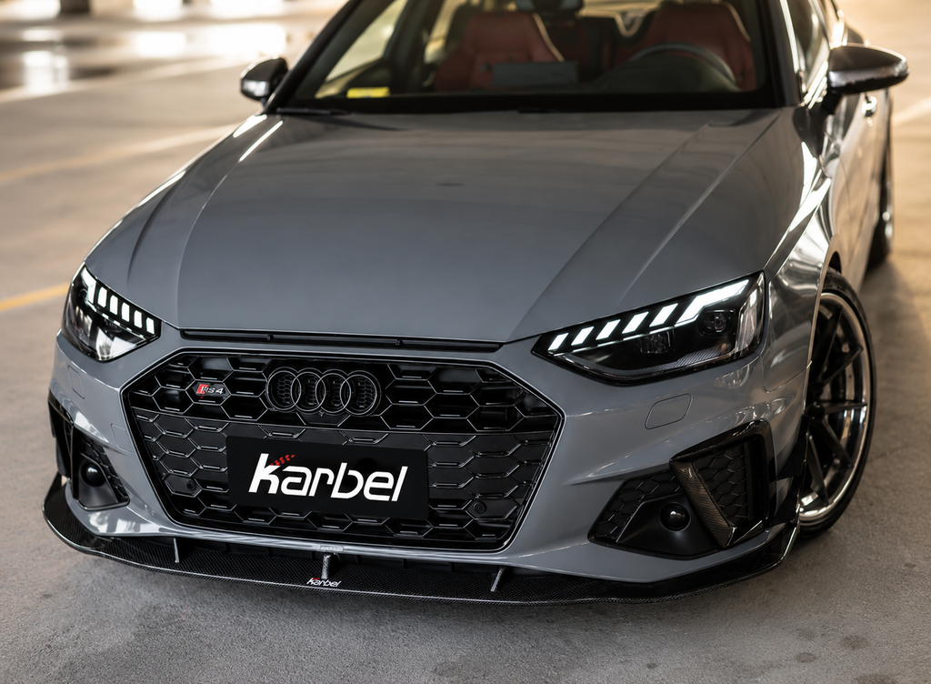 Karbel-Dry Carbon V2 Front Lip for Audi S4 A4 S-line B9.5 2020-ON Pre-preg Carbon Fiber
