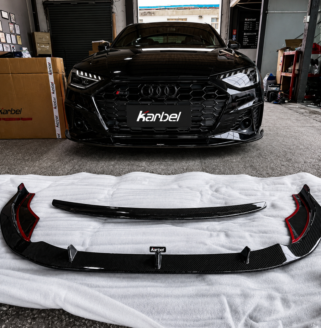 Karbel-Dry Carbon V2 Front Lip for Audi S4 A4 S-line B9.5 2020-ON Pre-preg Carbon Fiber