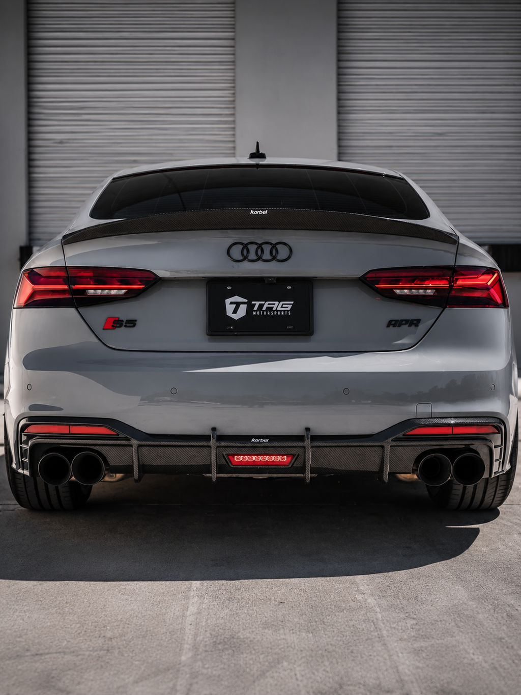 Karbel-Dry Carbon Rear Diffuser with Brake Light for Audi S5 A5 B9.5 2020-Early 2025 Pre-preg Carbon Fiber