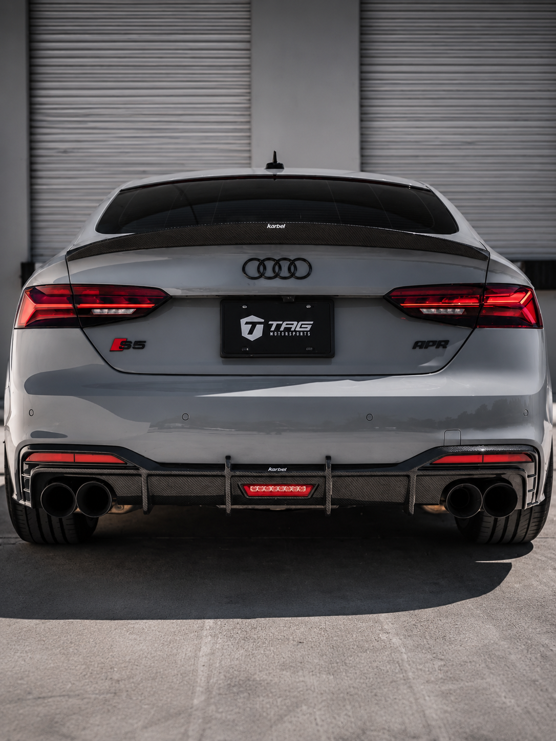 Karbel-Dry Carbon Rear Diffuser with Brake Light for Audi S5 A5 B9.5 2020-Early 2025 Pre-preg Carbon Fiber