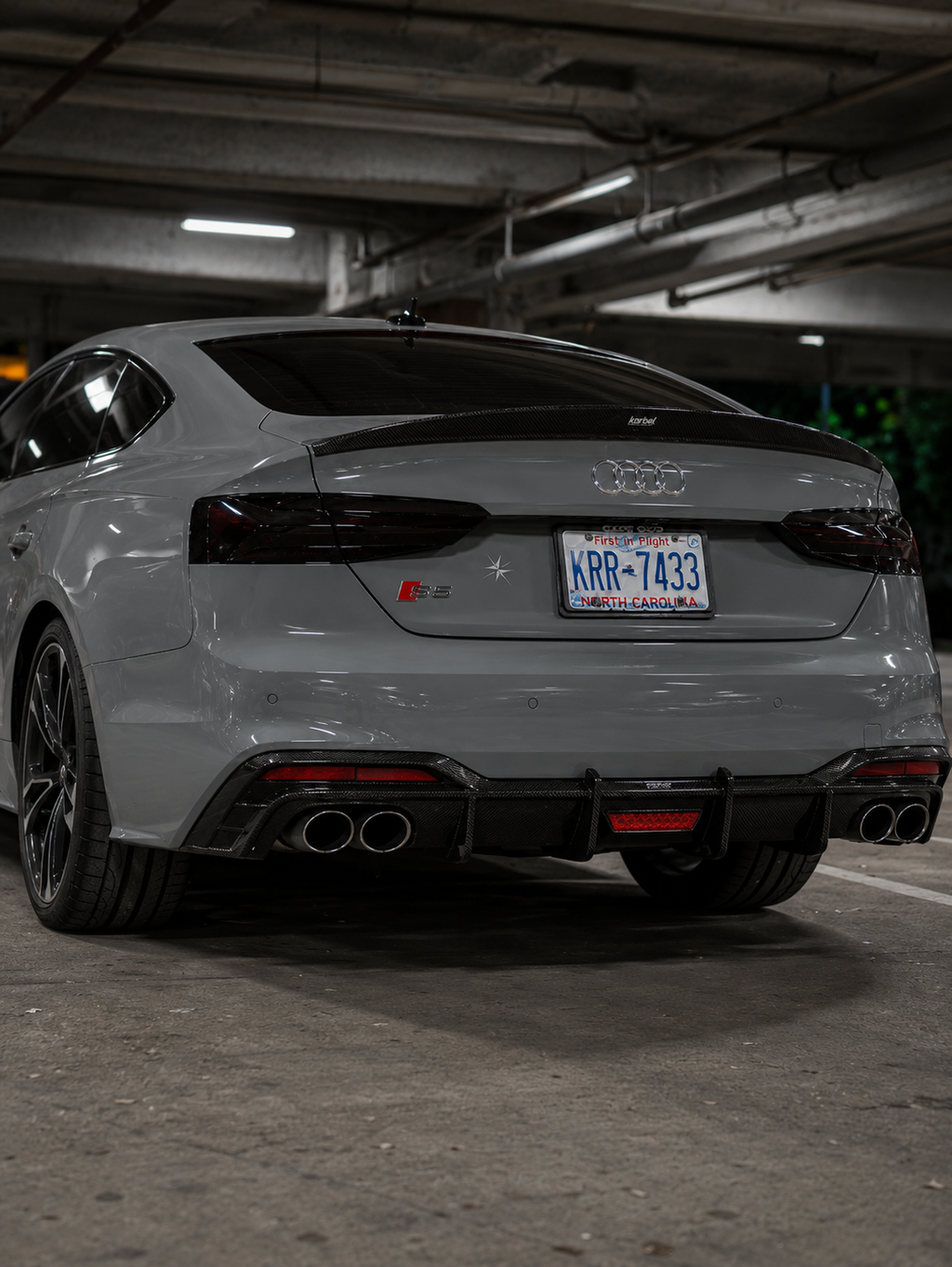 Karbel-Dry Carbon Rear Diffuser with Brake Light for Audi S5 A5 B9.5 2020-Early 2025 Pre-preg Carbon Fiber