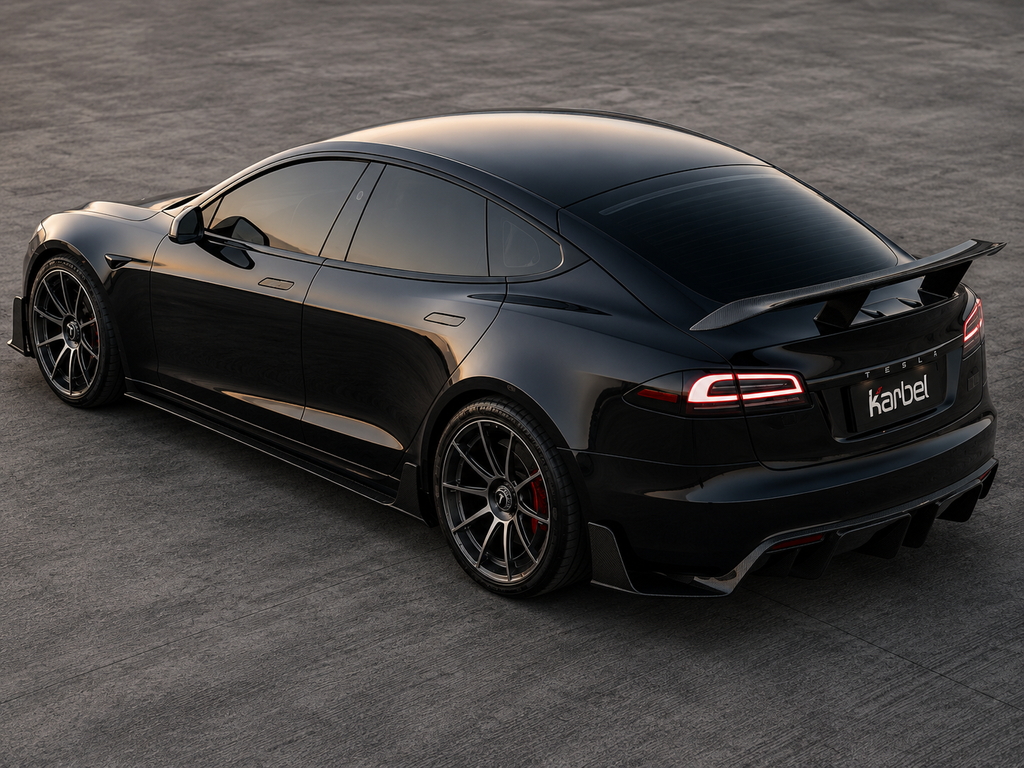 Karbel-Dry Carbon Rear Diffuser with Dual Brake Lights for Tesla Model S 3rd Gen Late 2021-Onwards Dry Pre-preg Carbon Fiber