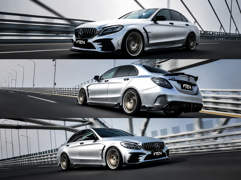 VTEN-Mercedes Benz Side Skirts C-Class AMG C63S C63 C43 C450 C300 W205 Sedan W205 Sedan Facelift 2015-2021