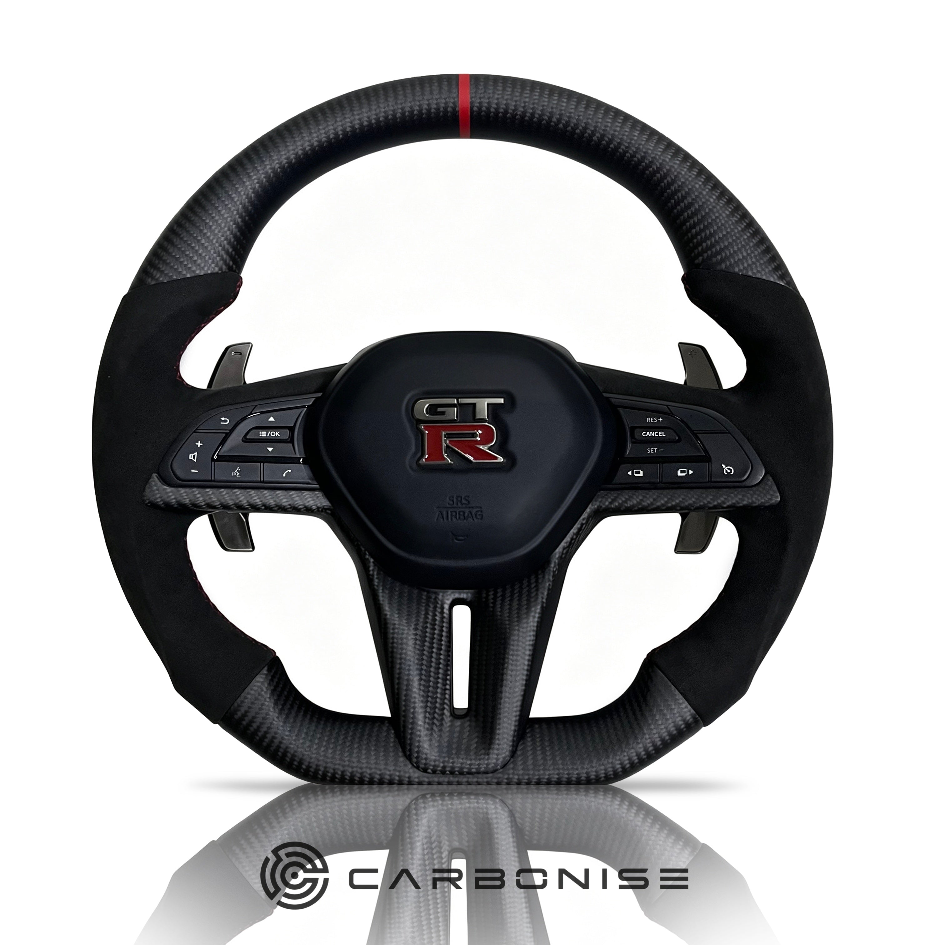 Nissan GTR  Steering Wheel (Matte Carbon Fiber+Perforated Leather) @1
