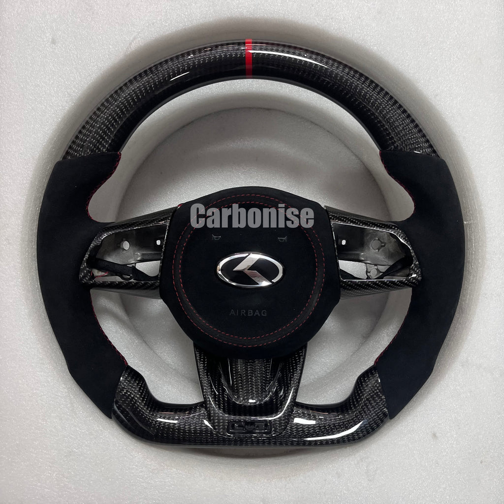 Carbonise Kia carbon fiber steering wheel with Alcantara grip and red center stripe