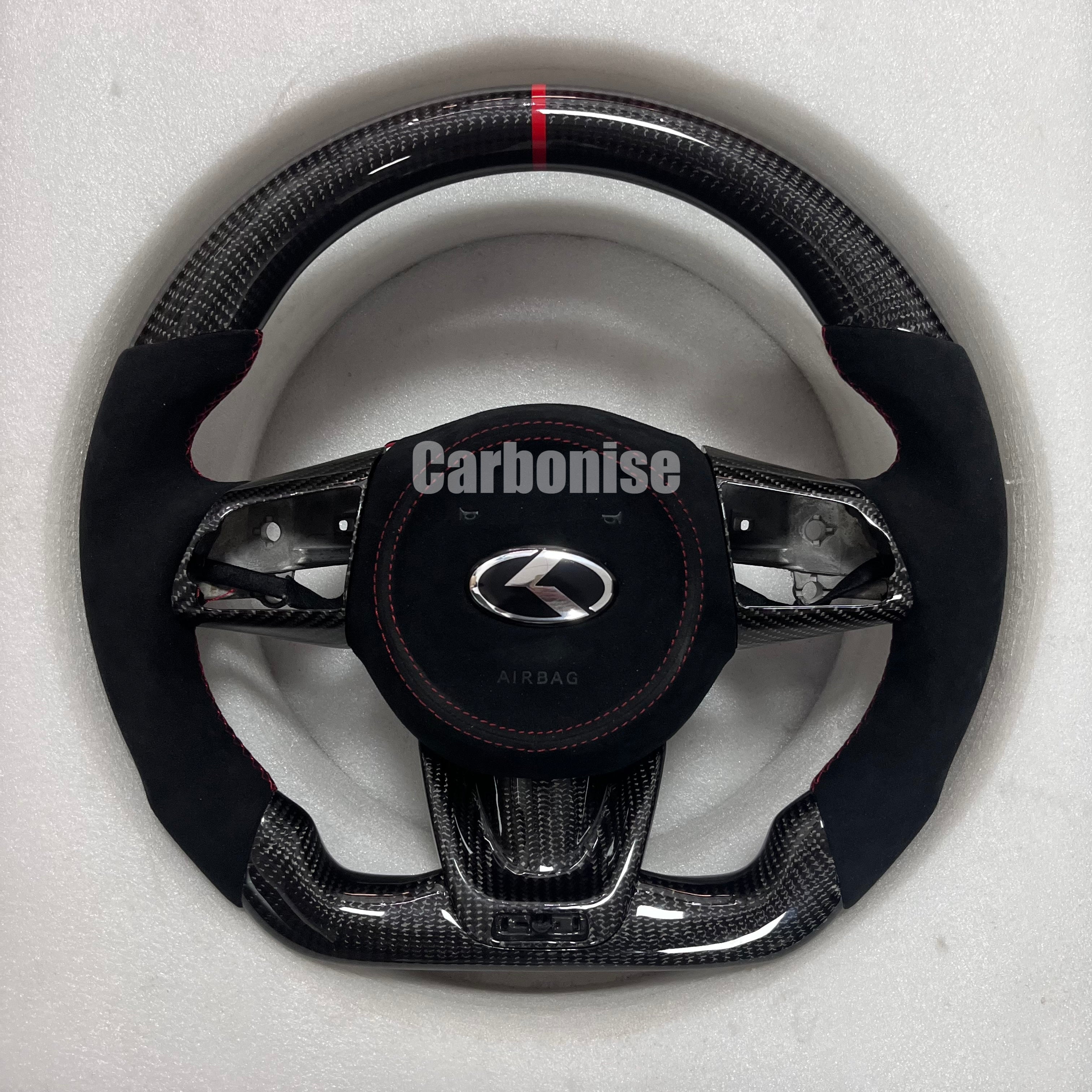 Carbonise Kia carbon fiber steering wheel with Alcantara grip and red center stripe