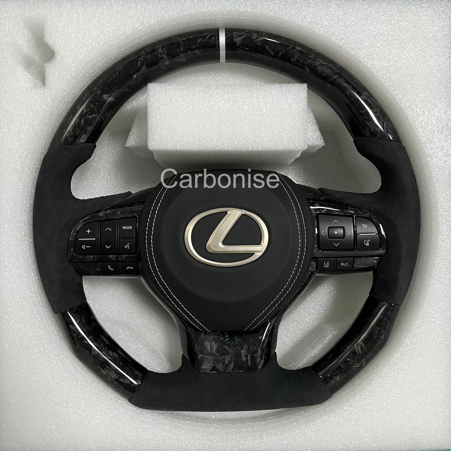 Carbonise Lexus forged carbon steering wheel with Alcantara grips and forged carbon finish