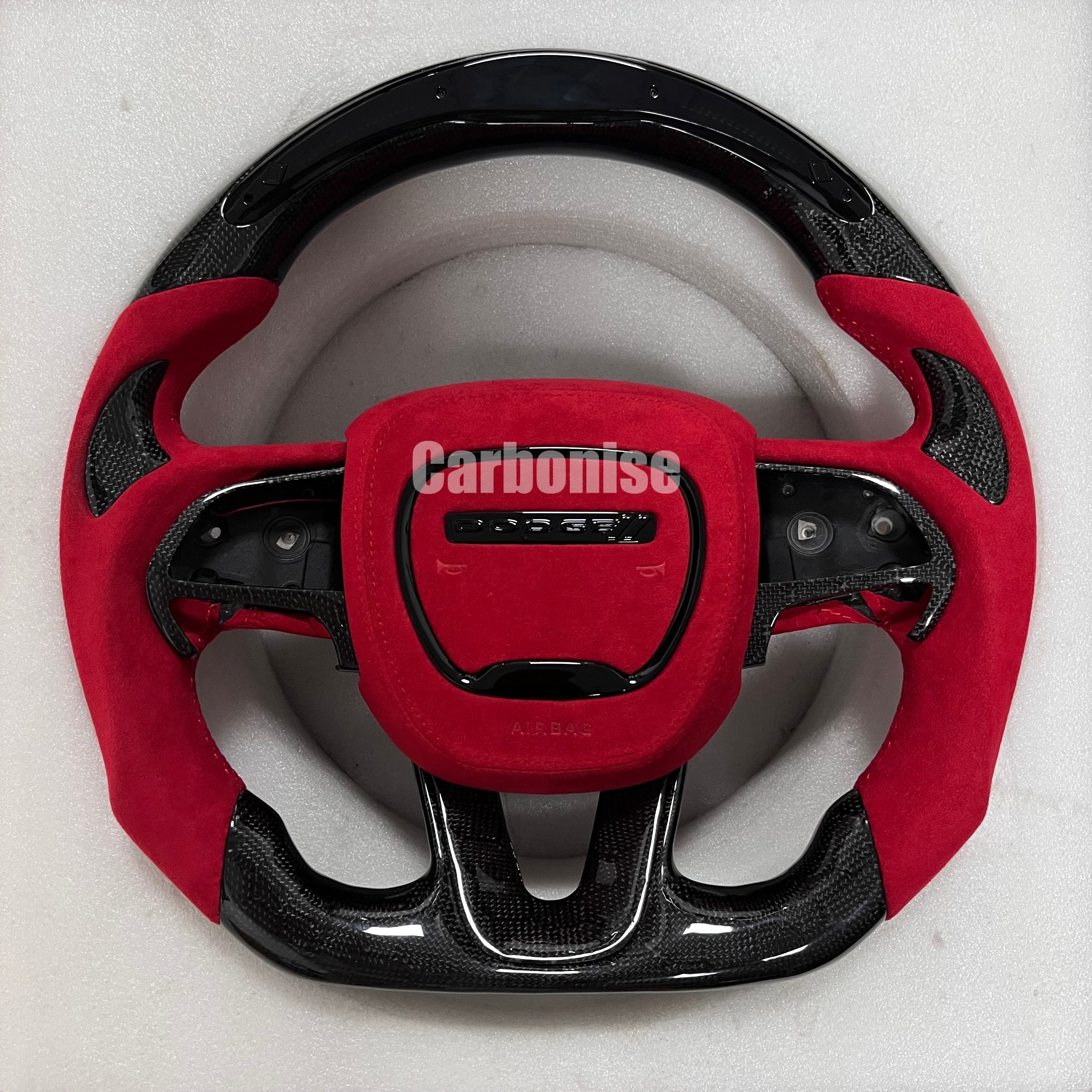 Carbonise Dodge carbon fiber steering wheel with red Alcantara grip