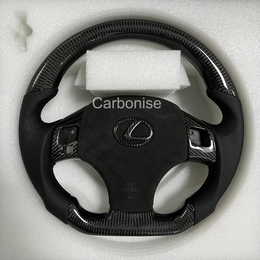 Carbonise Lexus carbon fiber steering wheel with Alcantara airbag and perforated leather grips