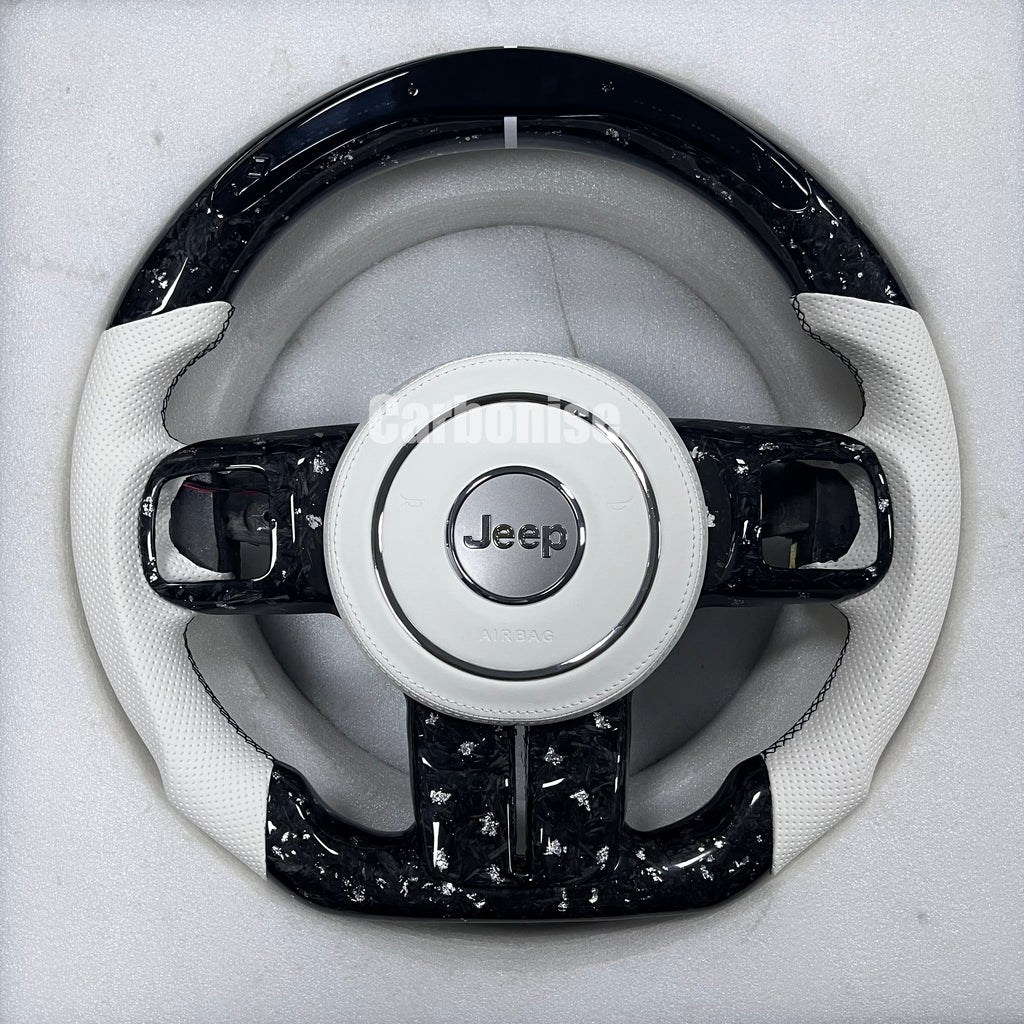 Carbonise Jeep forged carbon steering wheel with white perforated leather grip

also with led shift light at top