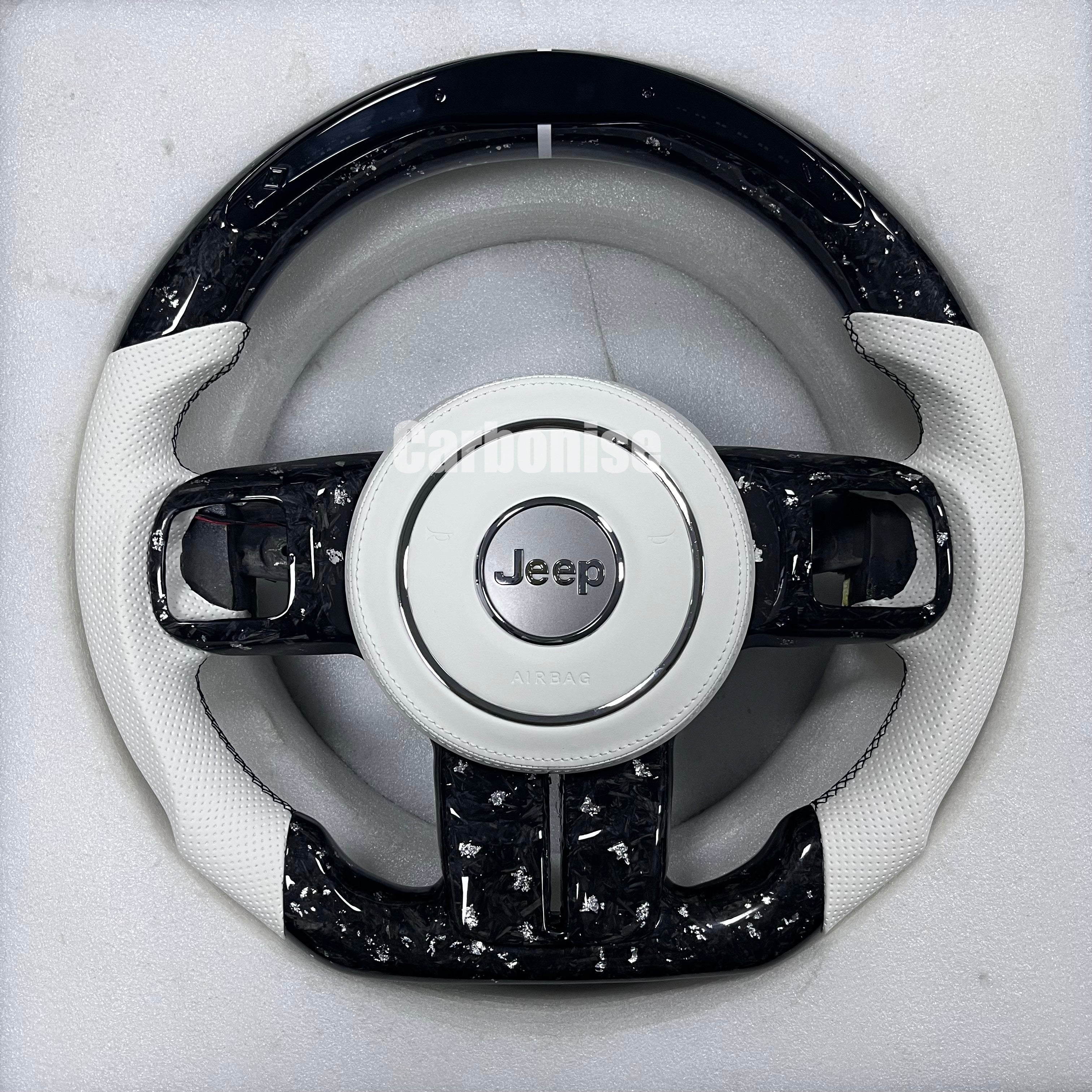 Carbonise Jeep forged carbon steering wheel with white perforated leather grip

also with led shift light at top