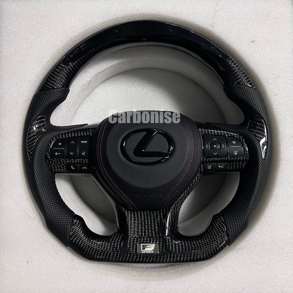 Carbonise Lexus carbon fiber steering wheel with perforated leather grip and red stitching , led shift light, leather airbag cover