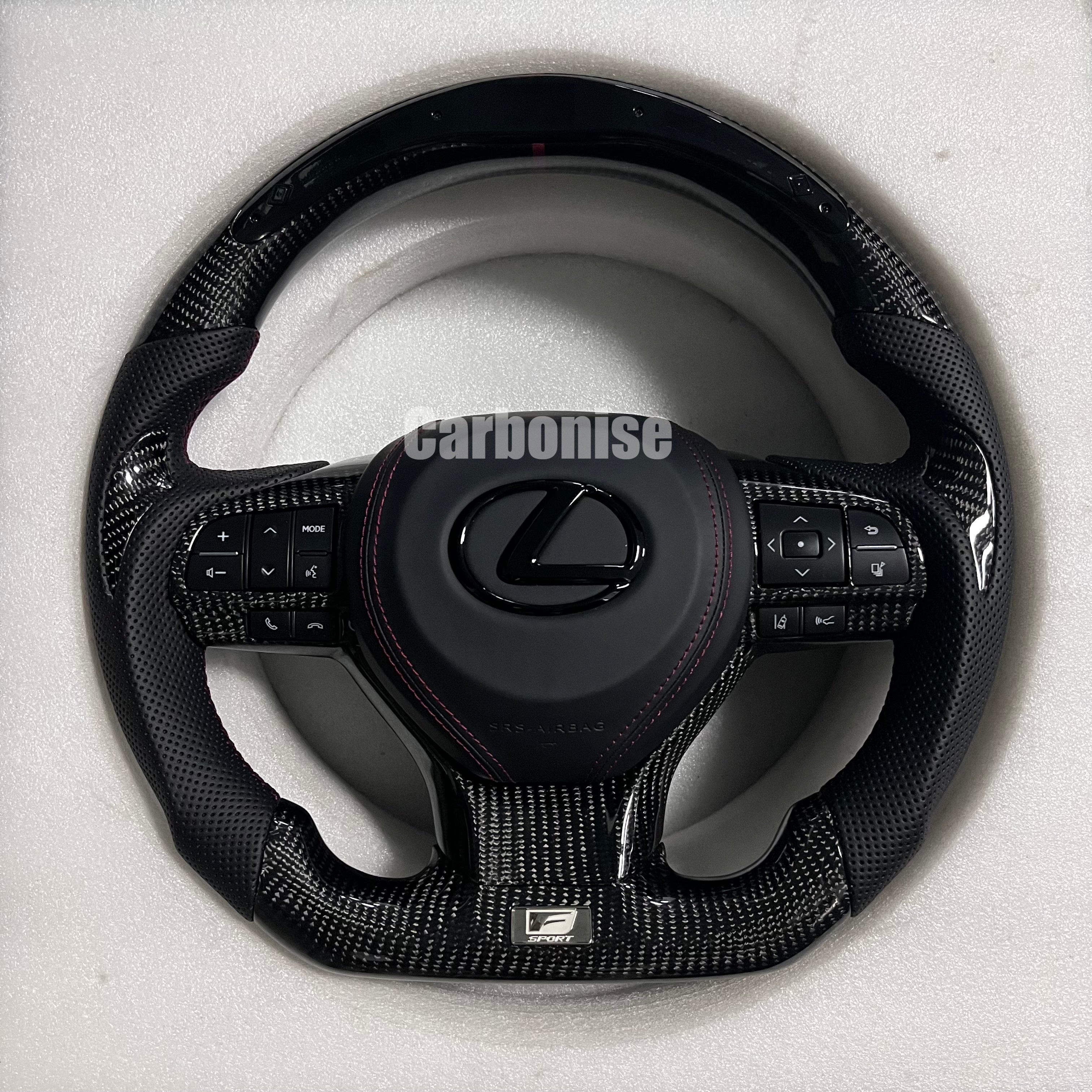 Carbonise Lexus carbon fiber steering wheel with perforated leather grip and red stitching , led shift light, leather airbag cover