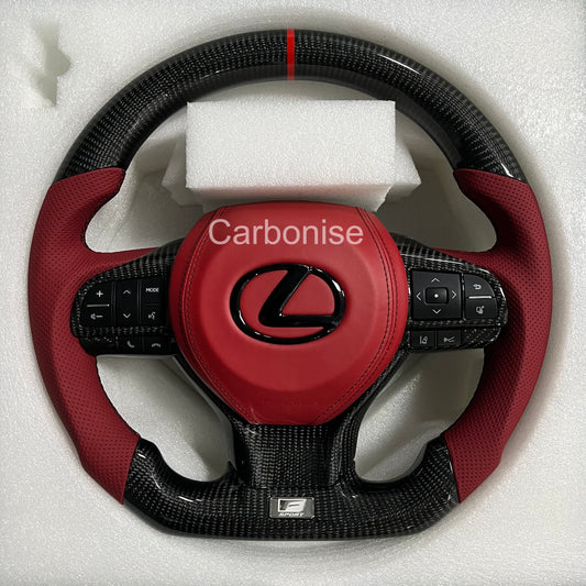 Carbonise Lexus carbon fiber steering wheel with red leather grips and red center stripe