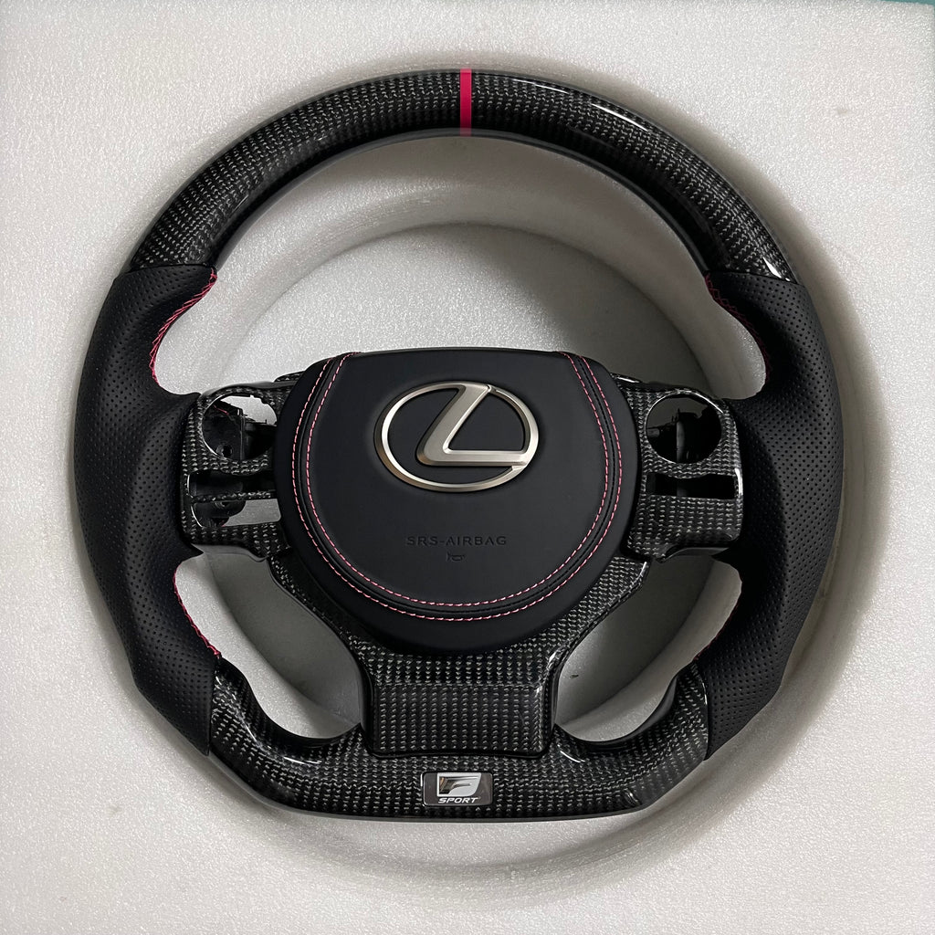Carbonise Lexus carbon fiber steering wheel with perforated leather grip and red center stripe