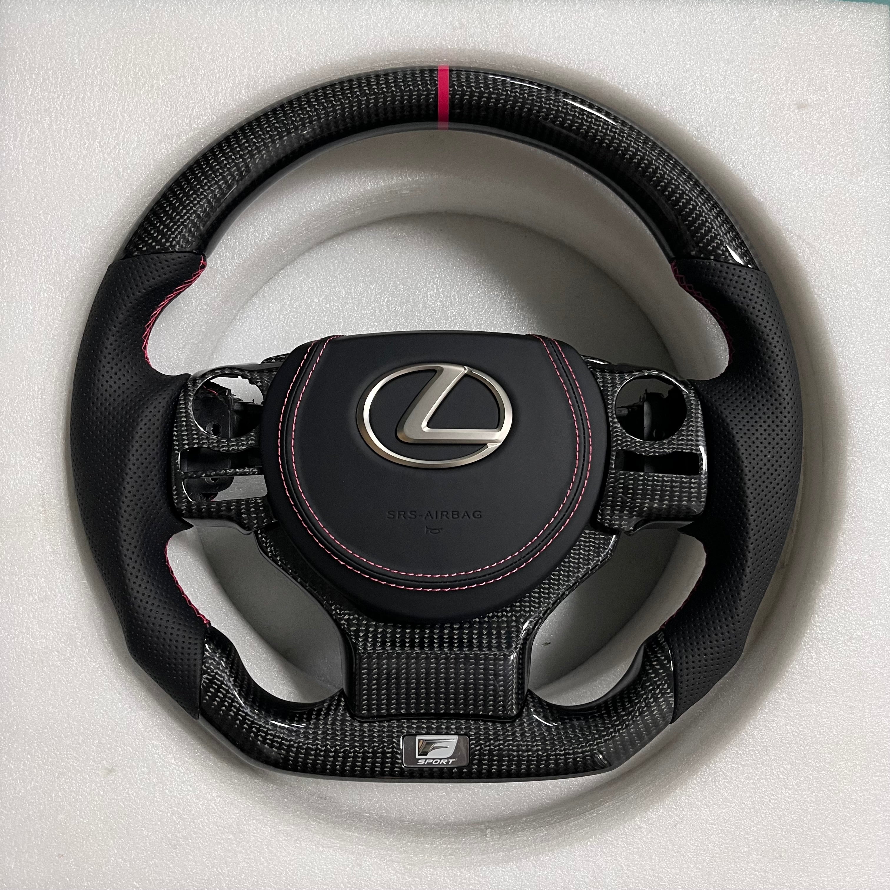 Carbonise Lexus carbon fiber steering wheel with perforated leather grip and red center stripe