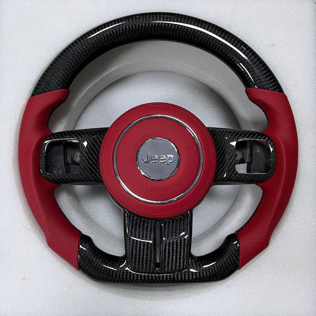 Carbonise Jeep carbon fiber steering wheel with red perforated leather grip