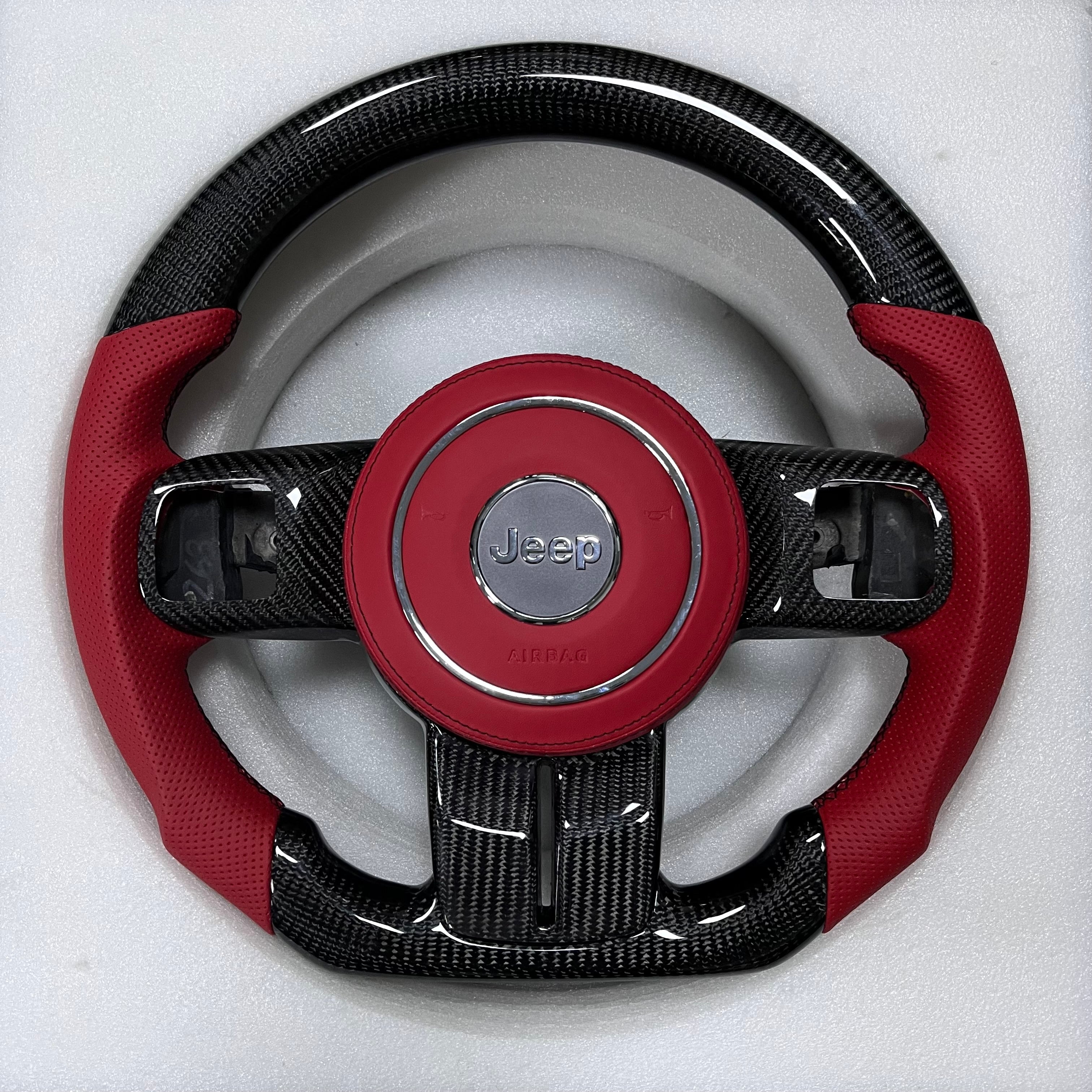 Carbonise Jeep carbon fiber steering wheel with red perforated leather grip