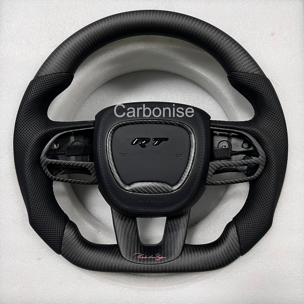 Carbonise Dodge R/T Matte carbon fiber steering wheel with perforated leather grip