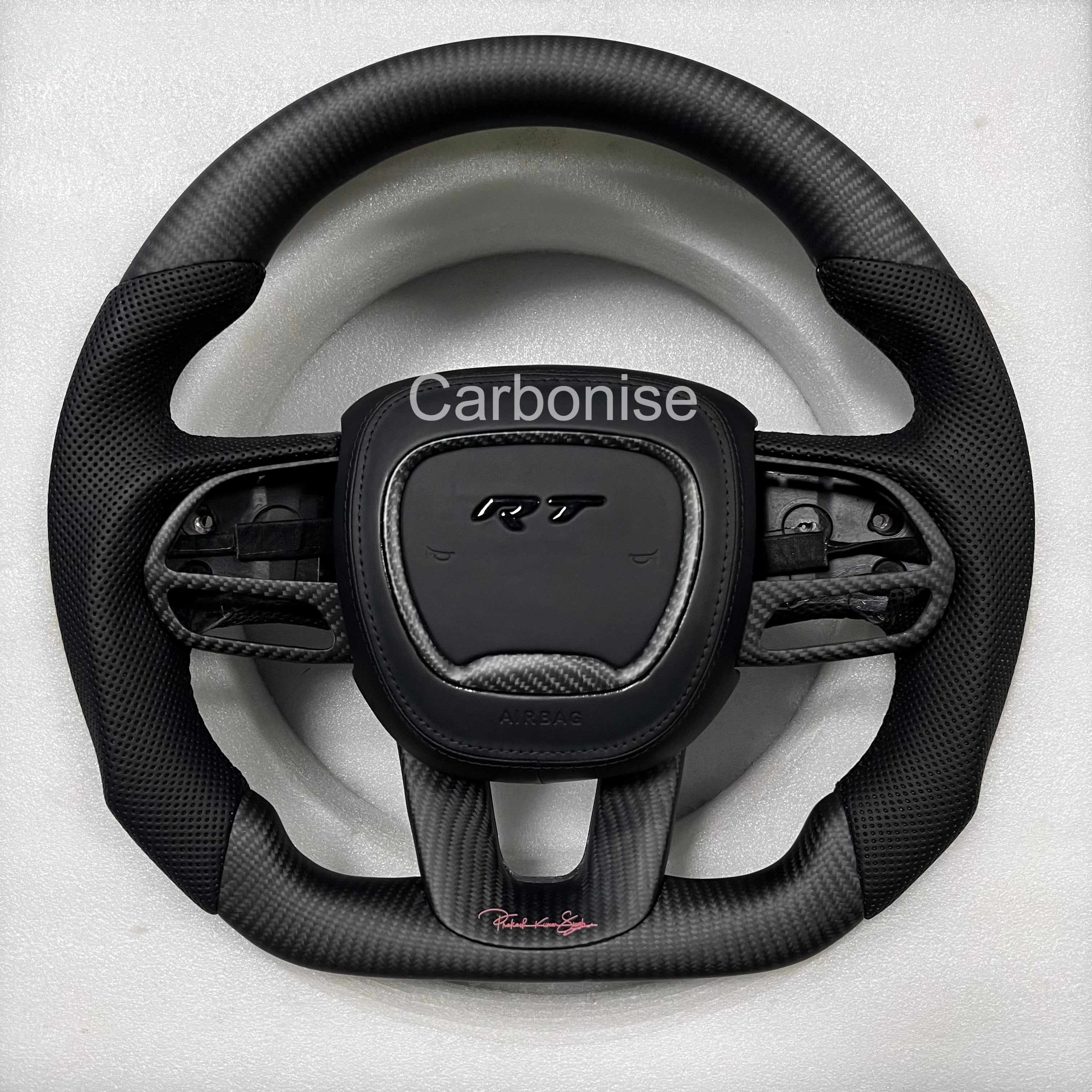 Carbonise Dodge R/T Matte carbon fiber steering wheel with perforated leather grip