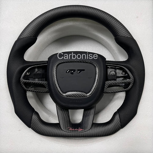 Carbonise Dodge R/T Matte carbon fiber steering wheel with perforated leather grip