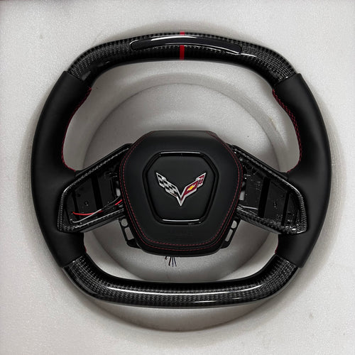 Carbonise Corvette carbon fiber steering wheel with leather grip and red center stripe

also with led shift light 