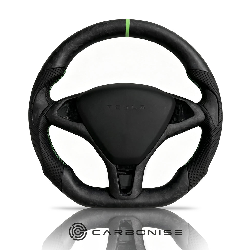 Tesla Steering Wheel (Forged Matte Carbon Fiber+Perforated Leather)#09