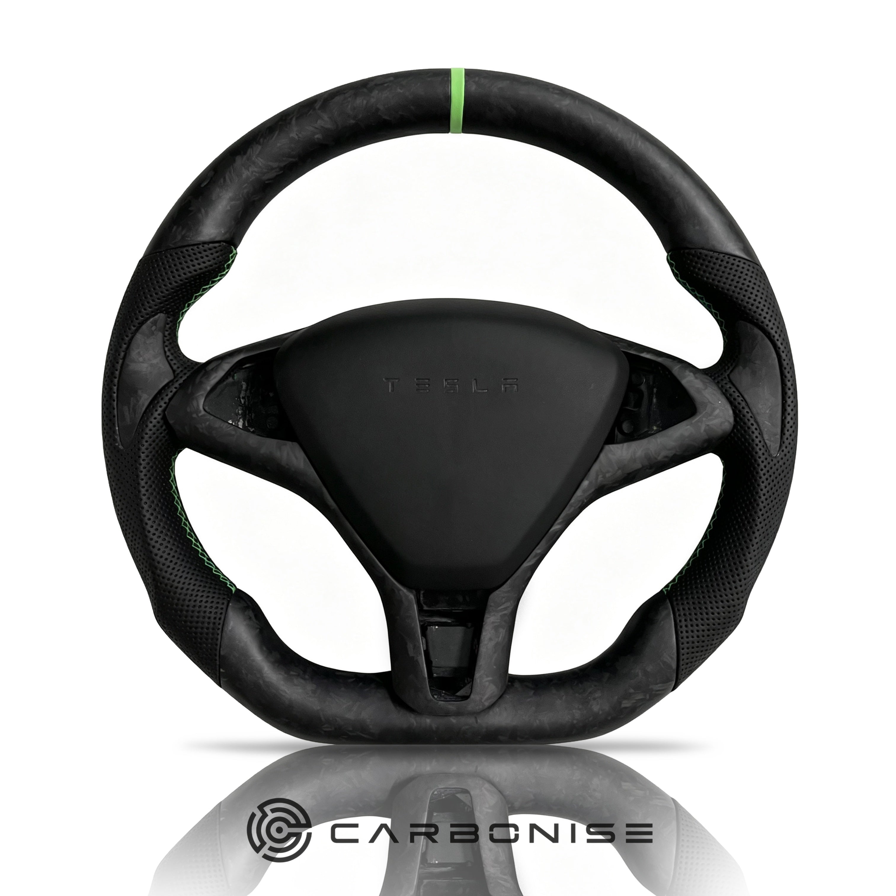 Tesla Steering Wheel (Forged Matte Carbon Fiber+Perforated Leather)#09