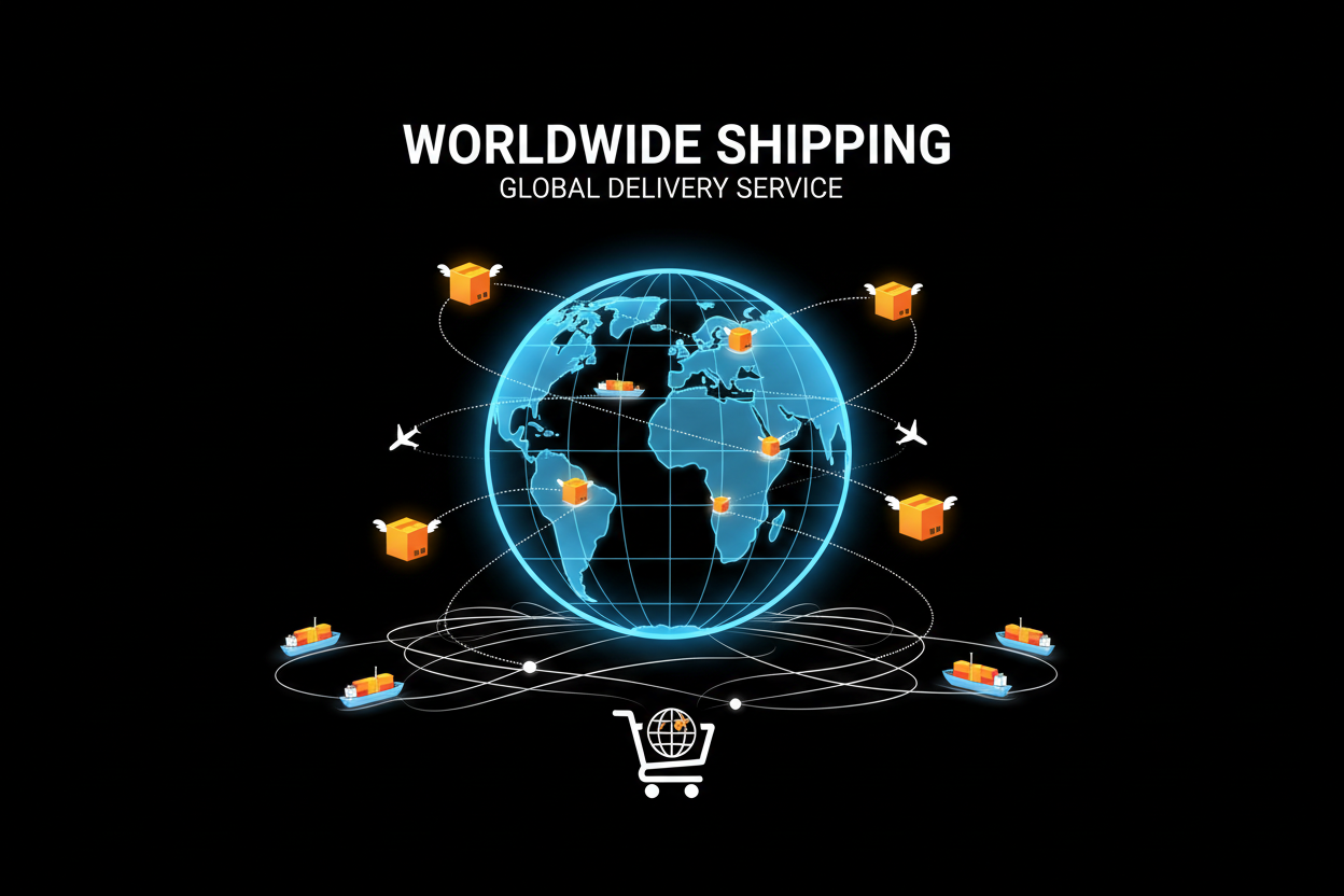 black background Worldwide shipping